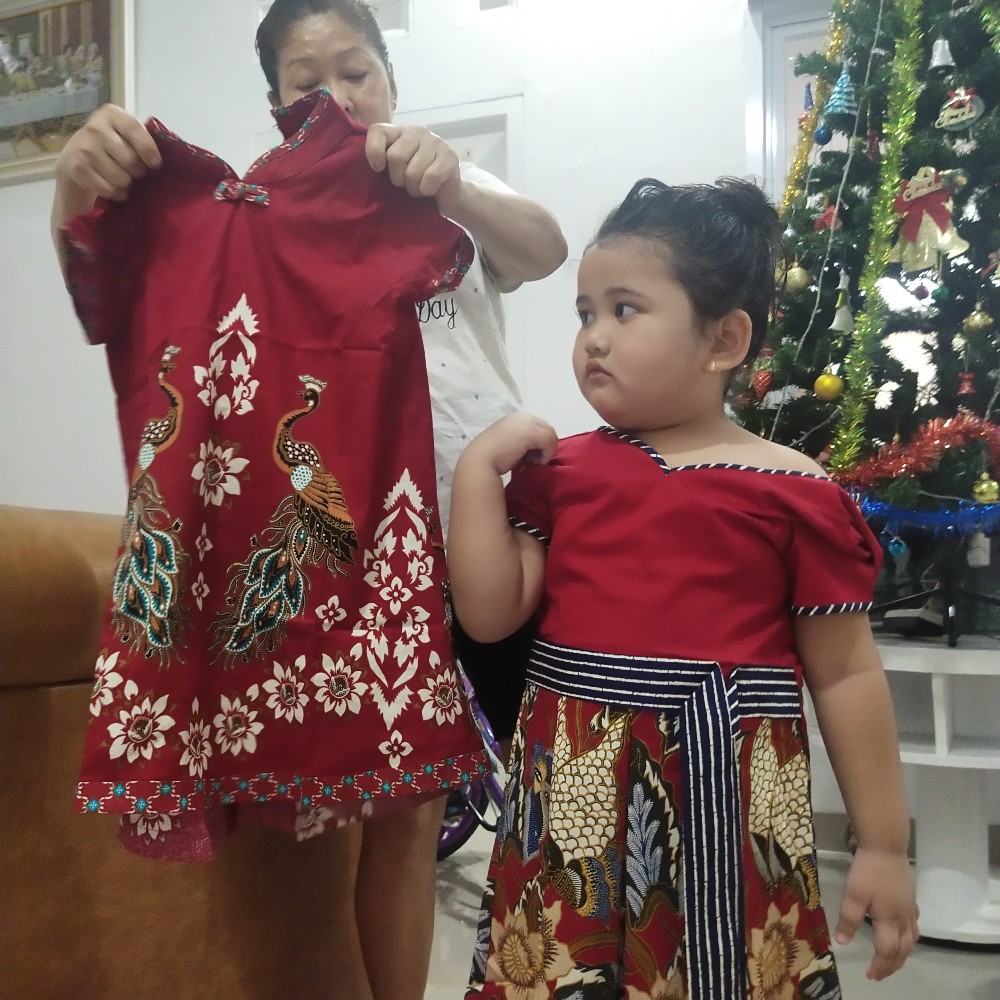 Dress Batik Anak Warna Merah Edisi Imlek, 009 Aci# Bahan Katun Stretch