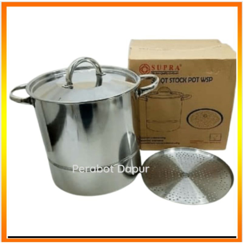 Panci Stock Pot Supra 40 QT SS Lid Steamer Plate Stainless steel
