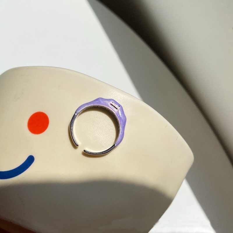 Cincin Model Terbuka Adjustable Desain Monster Smiley Warna Ungu Gaya Korea Untuk Wanita