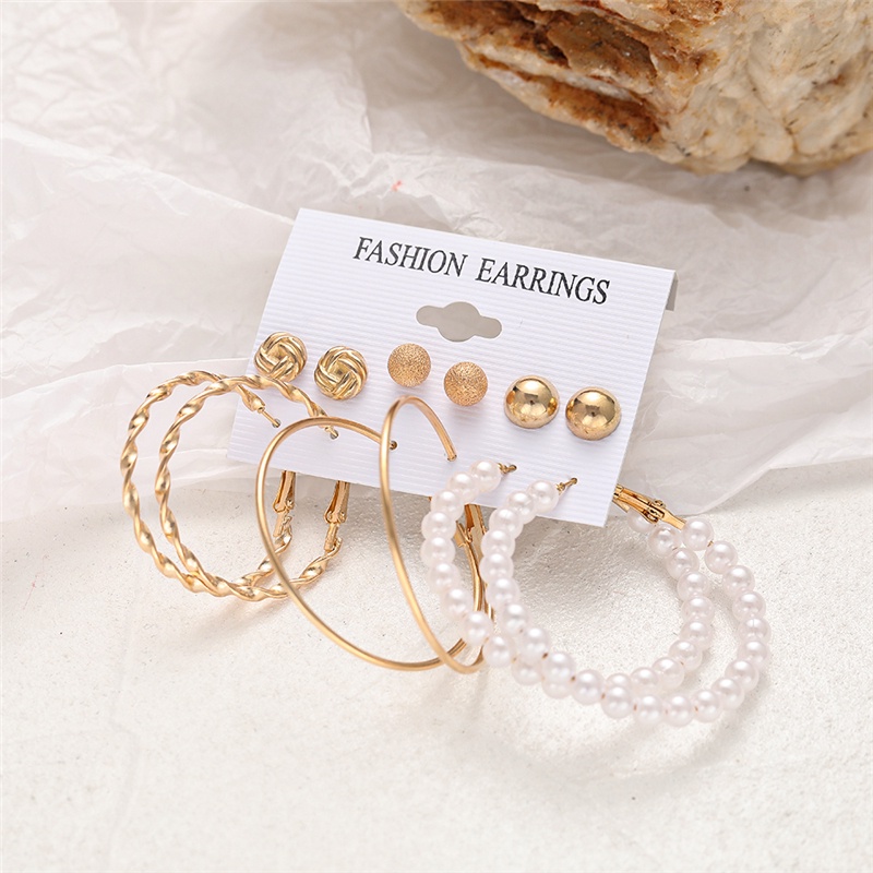 IFYOU Elegant Fashion Pearl Earrings Set Ladies Luxury Gold Earrings Women Jewelry Accessories