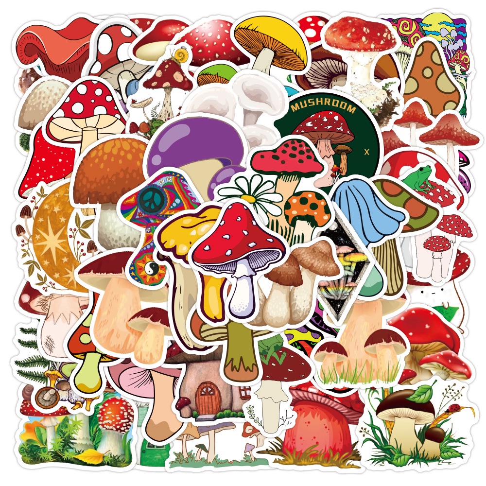 50 Pieces Colorful Mushroom Design Waterproof Laptop Decoration Stickers