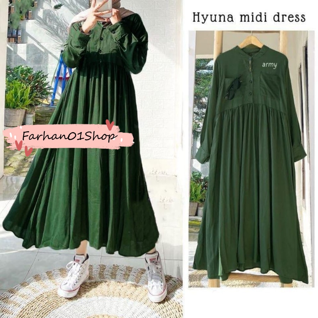 GAMIS HYUNA MIDI DRESS FASHION MUSLIM PREMIUM TERBARU