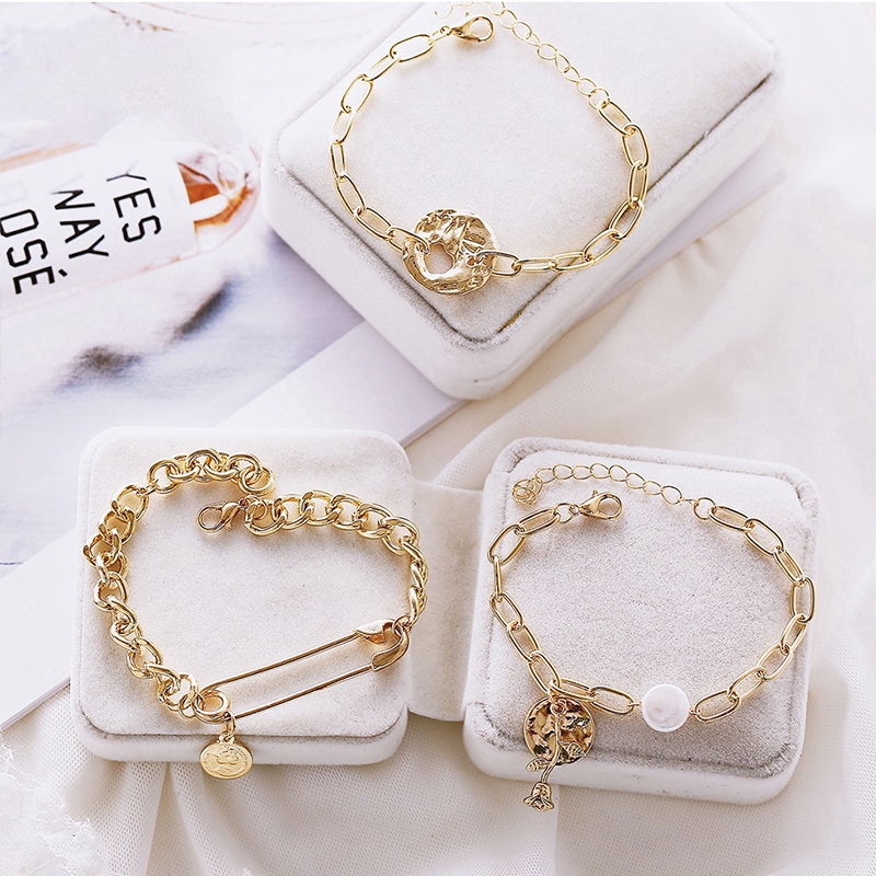 Set Kalung Choker Gelang Rantai Tebal Warna Emas Gaya Korea Untuk Wanita