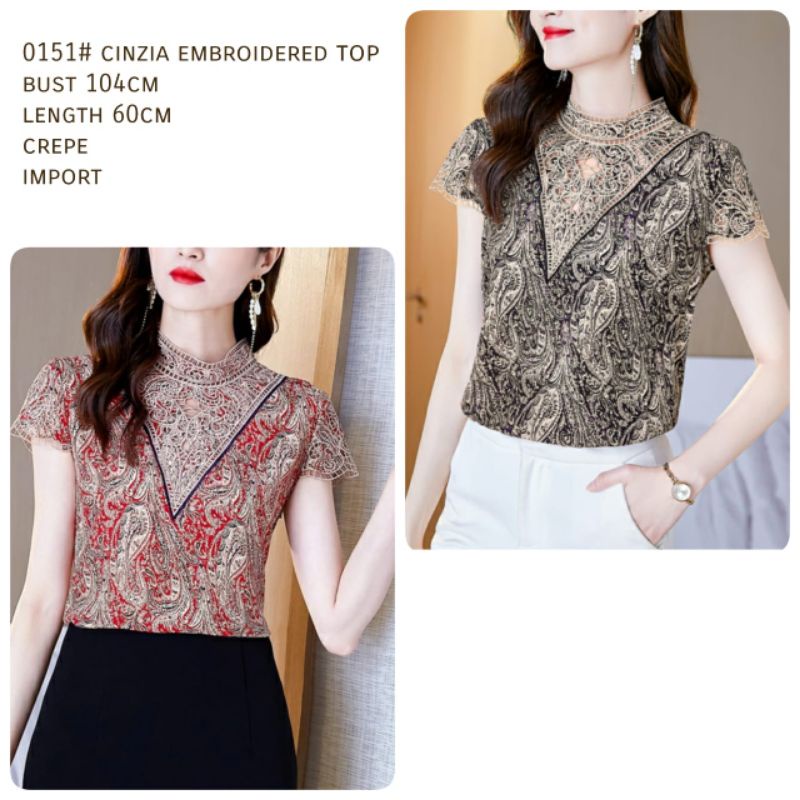 MDLV ~ 0151# Cinzia Embroidered Top Atasan Blouse Import