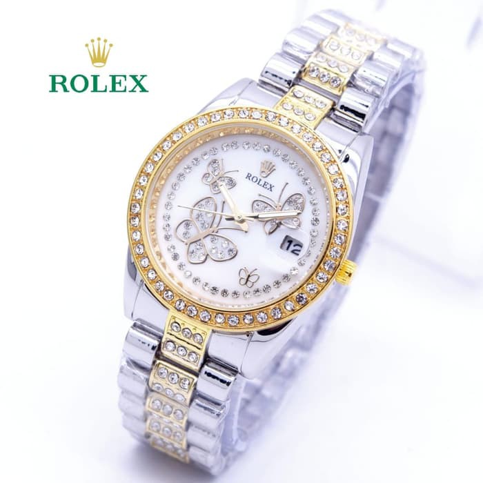 Jam Tangan Wanita Rolex Kupu Butterfly Rantai - silver