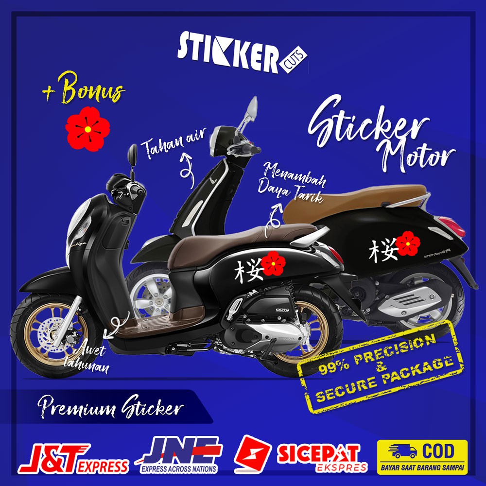 STICKER STIKER MOTOR VESPA SCOOPY LOGO SAKURA KANJI