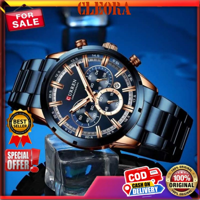 Jam Tangan Pria CURREN Chronometer Original Analog Stainless Steel Chronograph Aktif Luminous Hand  