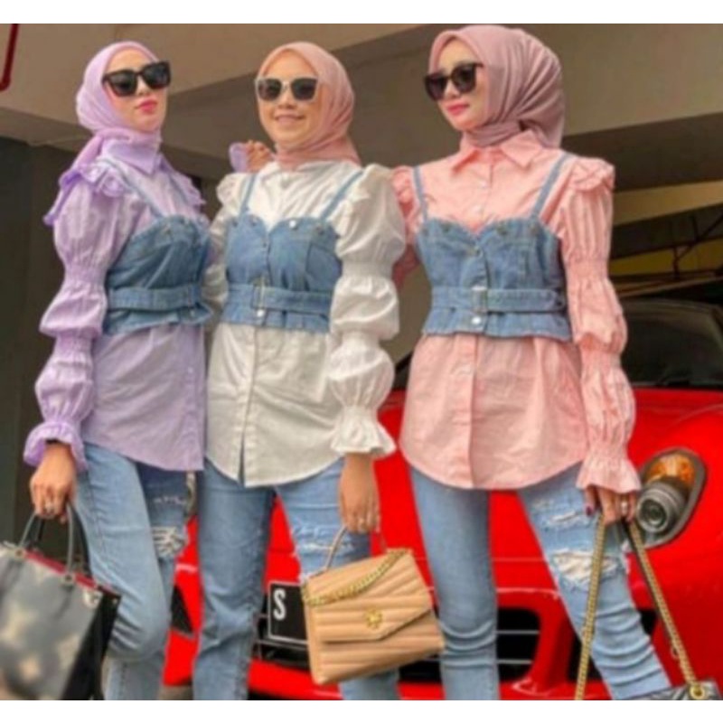 Blouse Nabila plus vest jeans