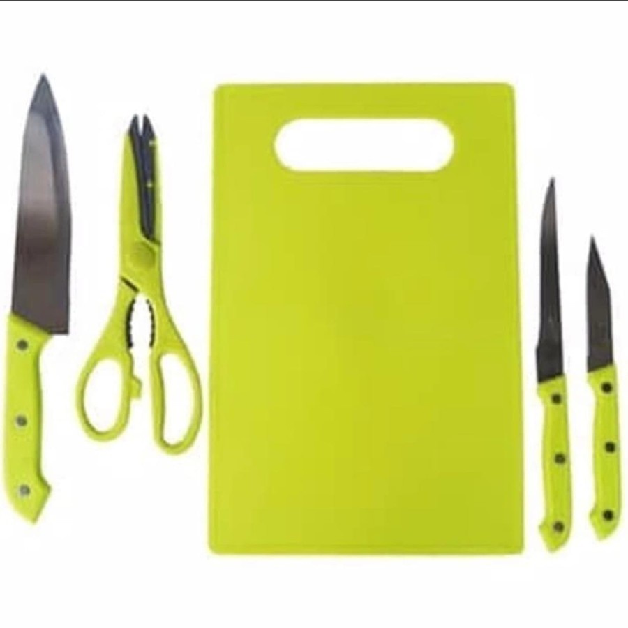 Pisau DAPUR Set 5In1 Talenan Gunting Parutan Peeler Knife kitchen Set-Perlengkapan Rumah Tangga Alat Memotong Sayur dan Buah