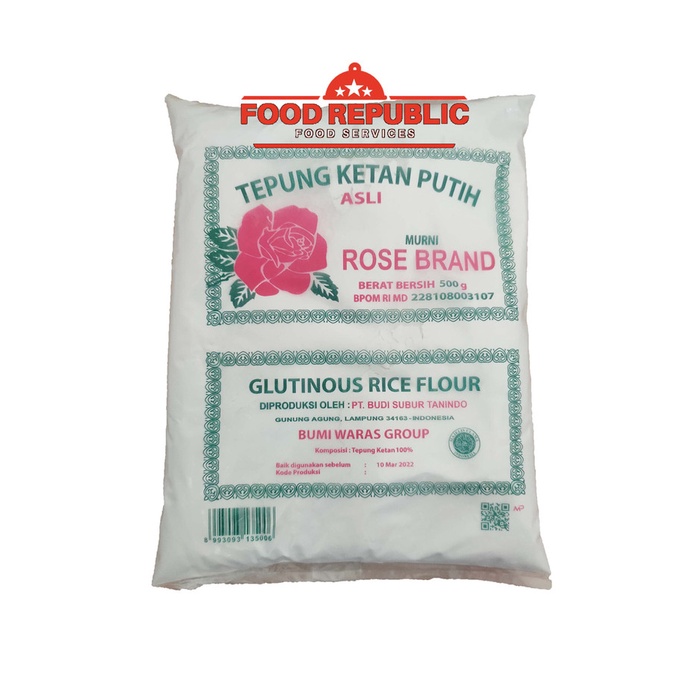 

Ketan-Beras-Tepung- Tepung Ketan Putih Murni Rose Brand 500 Gr - Tepung Original Halal Mui -Tepung-