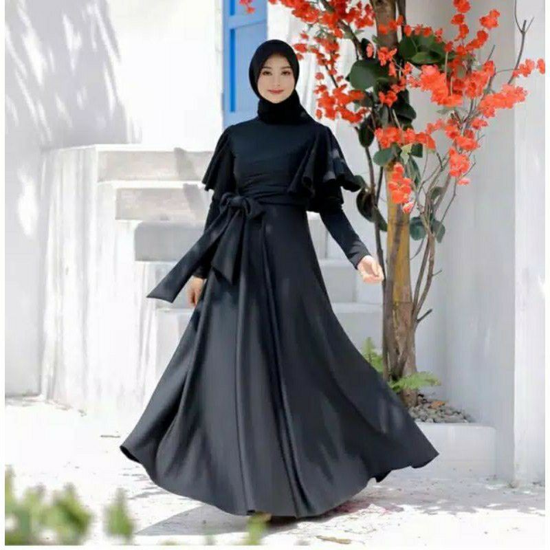 GAMIS Dress 70734 TITANIUM SCUBA Fashion Muslim CLARA RANA MAXI prewed gamis Prewedding dress muslim-2