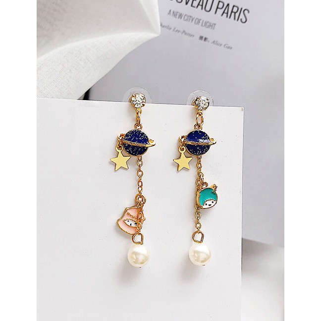 LRC Anting Tusuk Fashion Multi-color Star Shape Decorated Tassel