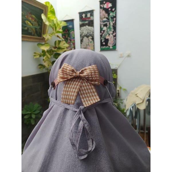 konektor masker hijab pita besar motif kotak murah harga flash sale