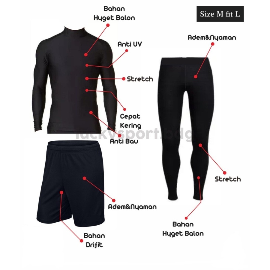 Stelan Olahraga Pria Manset Baselayer Legging Panjang dan Celana Pendek Olahraga Premium Polos