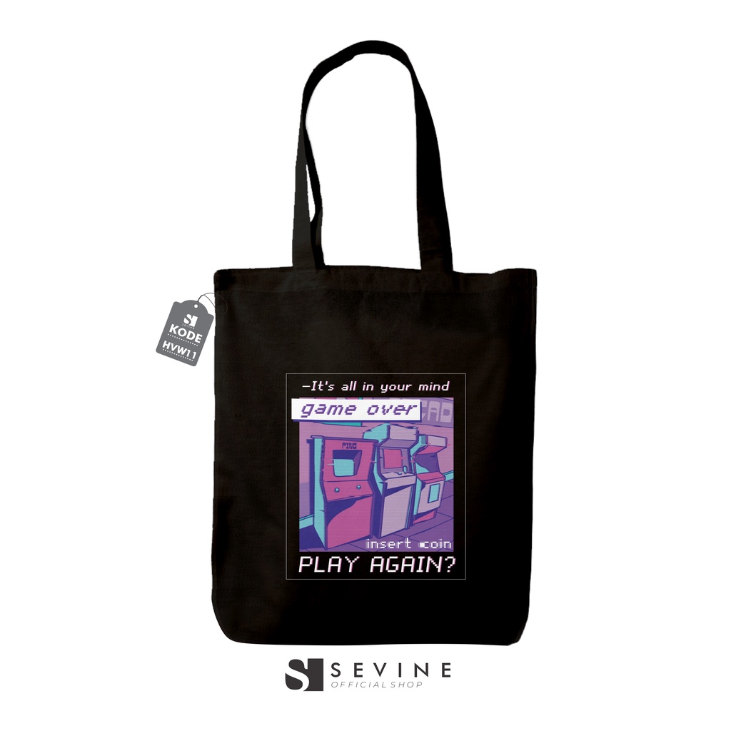 Sevine Totebag Fashion Tas Tote Bag Hitam Resleting Pria Wanita Laptop Kuliah Retro Vaporwave - HVW11