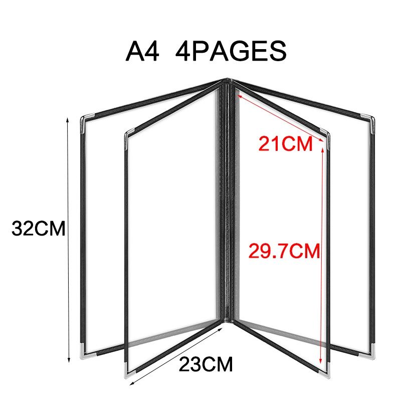 A4 Buku Menu Restoran Kulit Cover Menu Cover Pelindung Menu Sampul Buku Resto-Hitam