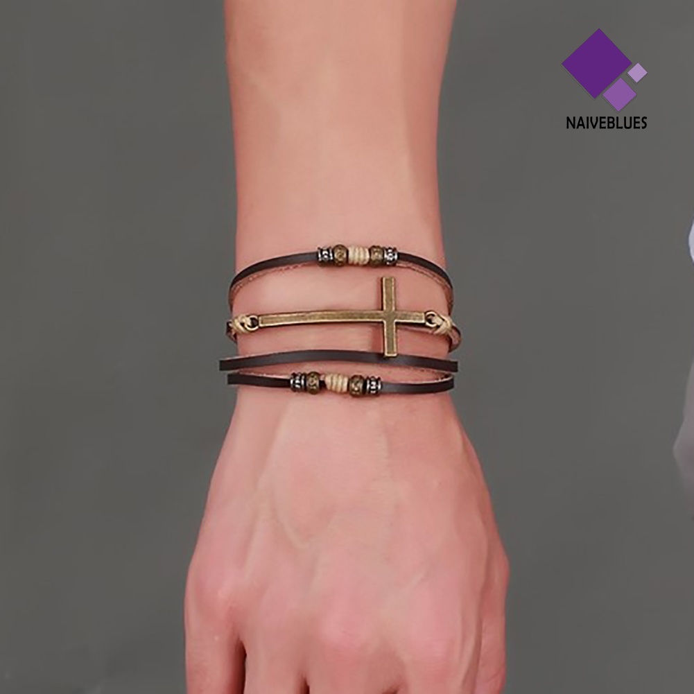 Gelang Tali Rantai Adjustable Bahan Kulit Imitasi Gaya Retro Untuk Pria Dan Wanita