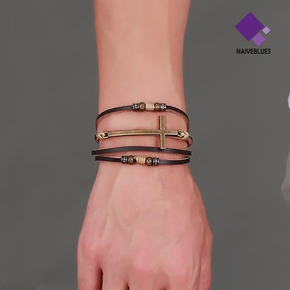 Gelang Tali Rantai Adjustable Bahan Kulit Imitasi Gaya Retro Untuk Pria Dan Wanita