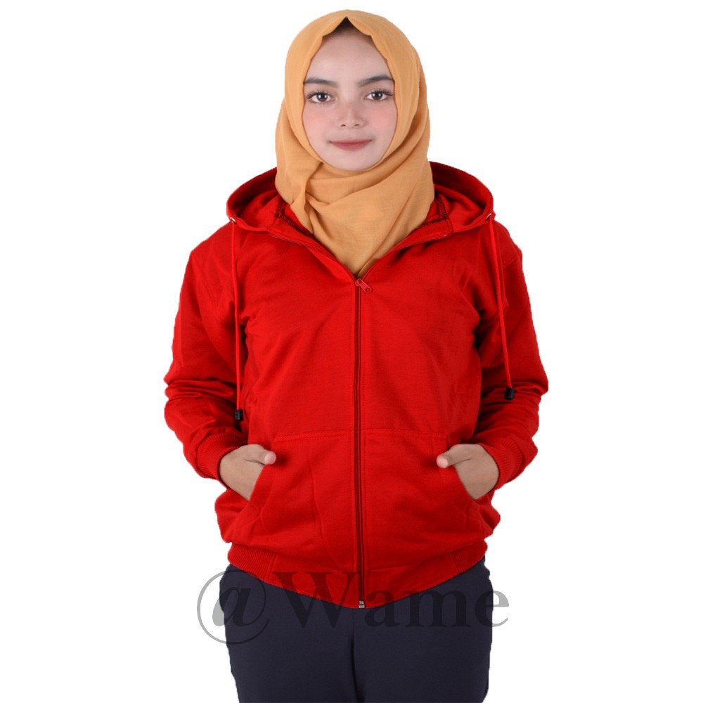 Jaket zipper polos hoodie M,L,XL,XXL pria wanita marun wame-MERAH CERAH