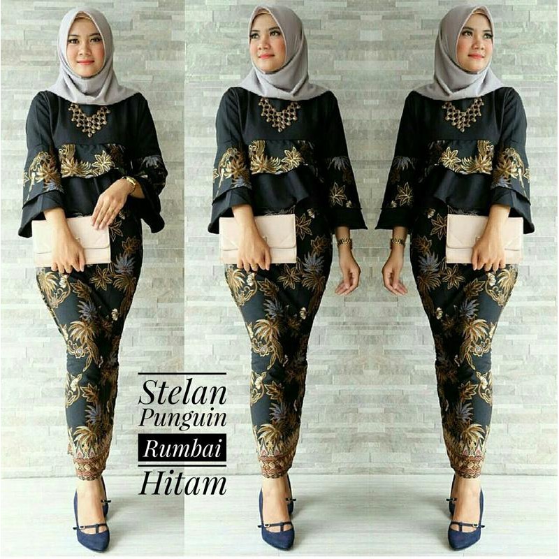 model baju muslim gamis terbaru dan modern Kebaya Pinguin Rumbai Hitam