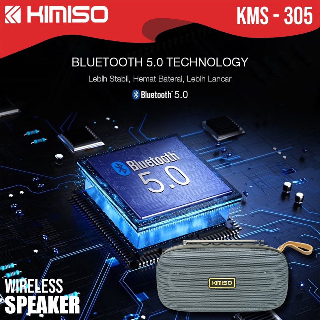 Speaker Bluetooth 5.0 LED KIMISO KM-305 Portable Speker Wireless Antena KMS 305 KMS305