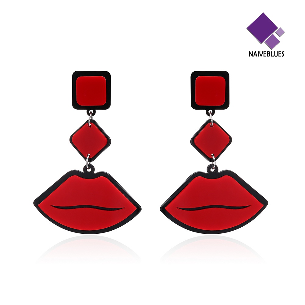 Anting Stud Bentuk Bibir Merah Gaya Vintage Untuk Wanita