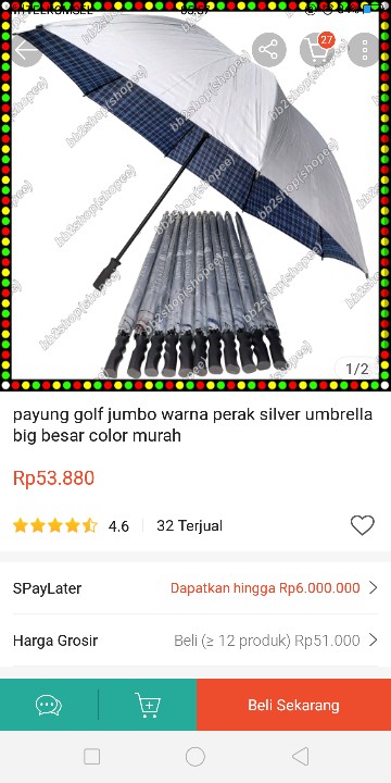 Payung Golf Jumbo Warna Perak Silver Umbrella Big Besar Color Murah