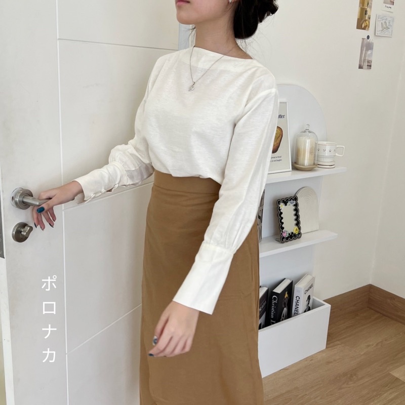 PORONAKA - MOLI Longsleeve Plain Button Linen Blouse Atasan Kantor