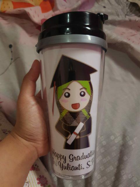 Tumbler Botol Minum Kado Gift Souvenir Wisuda Graduation Wanita Hijab Go Green Gelas