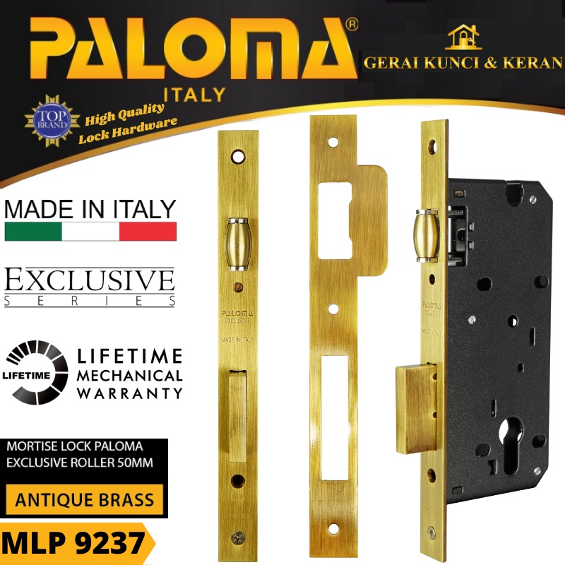 PALOMA MLP 9237 MORTISE LOCK ROLLER 50 MM EXCLUSIVE ITALY ANTIK BRASS