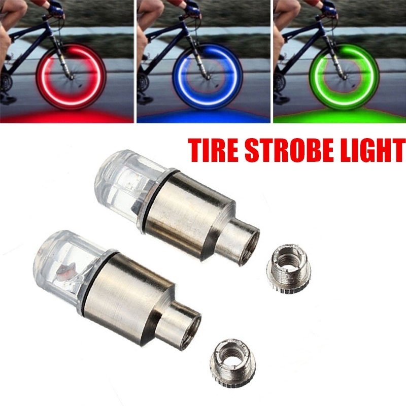 2pcs Tutup Pentil Ban Dengan Lampu Led Untuk Mobil / Sepeda