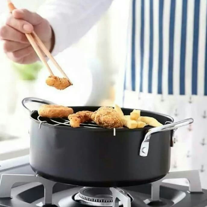 Panci Masak goreng dengan tatakan tirisan minyak Panci goreng TEMPURA