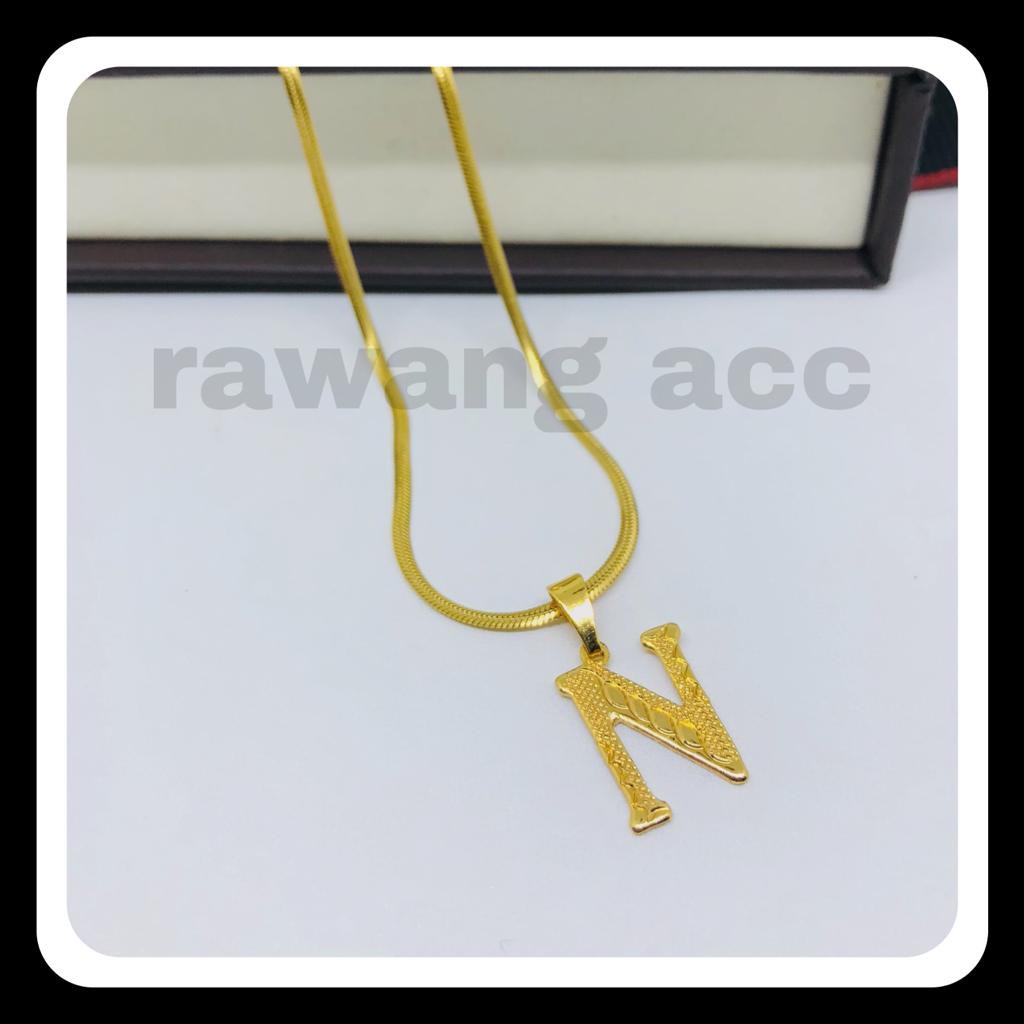 Kalung Titanium Fashion Wanita Liontin Abjad Huruf N Warna Gold Anti Karat Selamanya