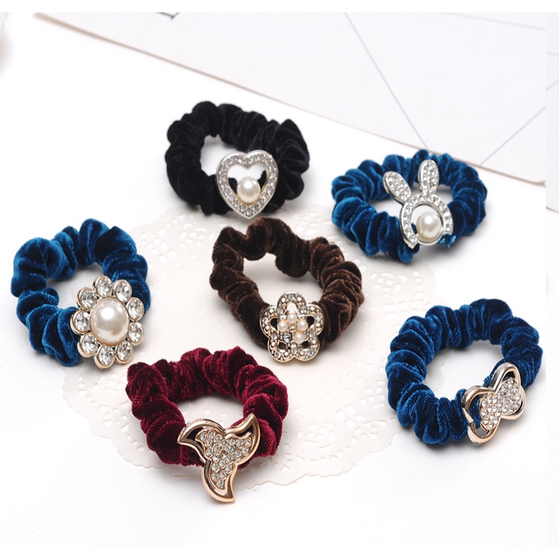 IKAT RAMBUT SCRUNCHIE MUTIARA BLUDRU / IKAT RAMBUT KOREA / KUNCIRAN BLUDRU / KARET RAMBUT BLUDRU