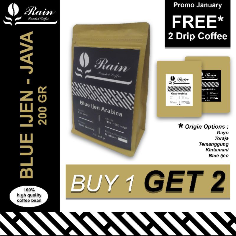 

Kopi Arabica Blue Ijen Semi Washed 200gr - Rain Roasted Coffee - BIJI
