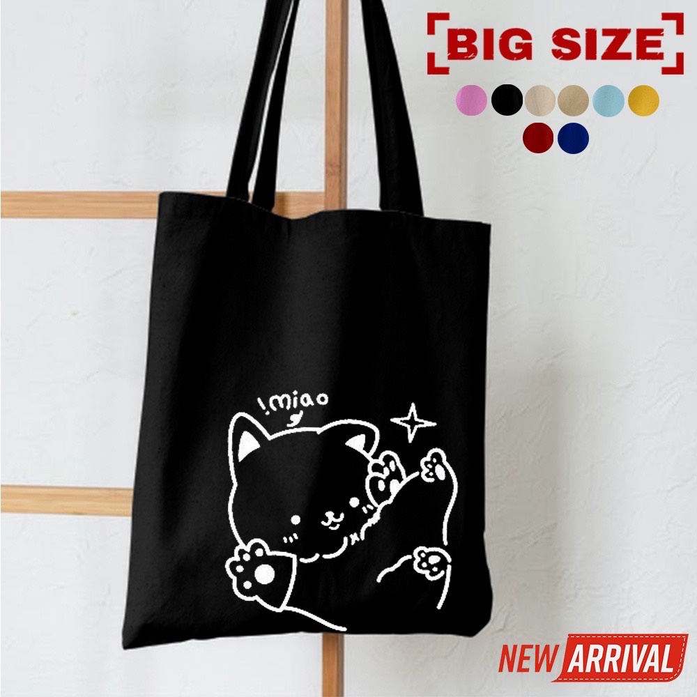 7.7 SALE! [RESLETING] TOTEBAG PROMO LEBARAN 2022 BAHAN SEMI KANVAS DAN BERGAMBAR KUCING LUCU JEPANG MIAU | TOTEBAG LAPTOP UKURAN 33x38 CM | TOTEBAG HITAM | TOTEBAG KREM | TOTEBAG MOKA | TOTEBAG KUNING, BIRU TOSCA, PINK BABY