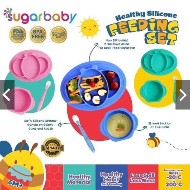 Sugar Baby Healthy Stainless / Silicone Feeding Set / perlengkapan makan bayi MPASI isi 3Pcs dan isi 4pcs 6m+