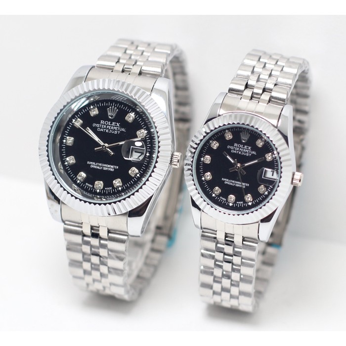 Jam Tangan Rolex Couple Rantai Silver Black Harga Sepasang