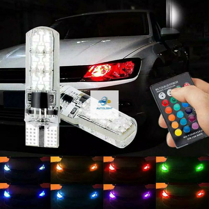 Lampu LED Senja / Kota T10 Silicone High Quality RGB + REMOT /COB&amp;SMD BISA MOBIL&amp; MOTOR 12V