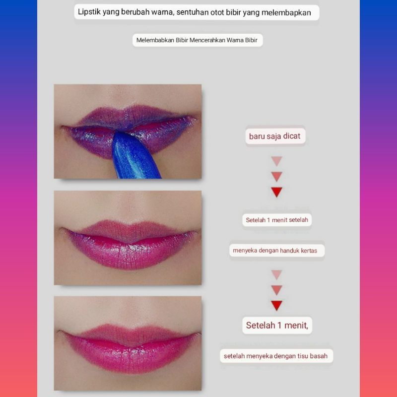 Medan Termurah Viral Longlasting Blue lipstick color changing Lipstik biru brubah warna lessxcoco