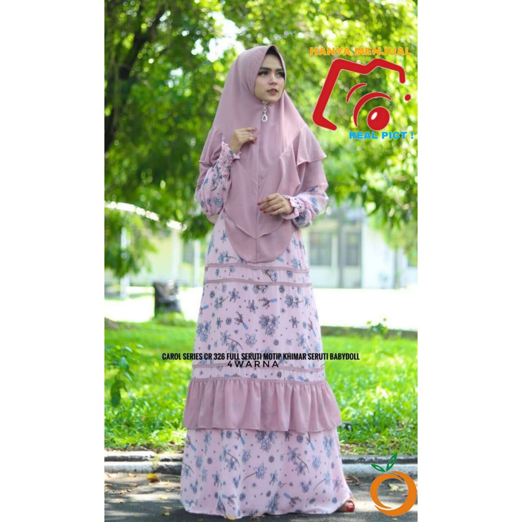 BAJU GAMIS MALAYSIA SYARI LD 110 XXL SOCAROL PINK CERUTY IMPORT MOTIF BUNGA SIMPLE MEWAH REAL PICT