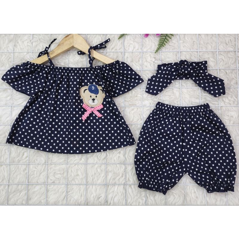 Baju bayi perempuan stelan sabrina+ bandana baby