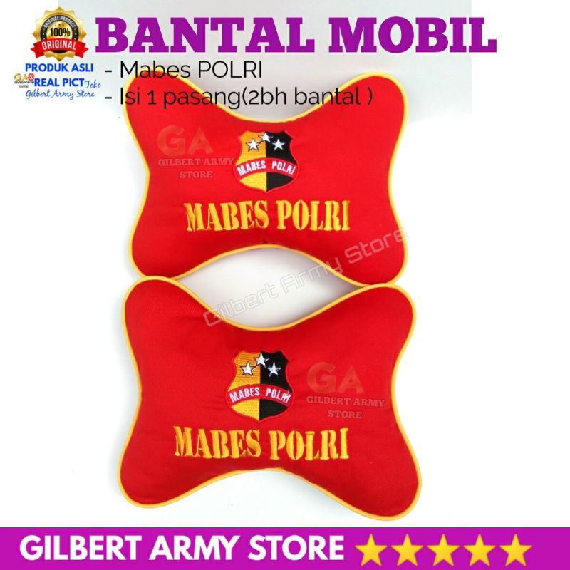 GILBERT ARMY STORE Bantal mobil Mabes Polri Merah penyangga Leher murah kualitas premium Kado Unik Interior Mobil Assesories