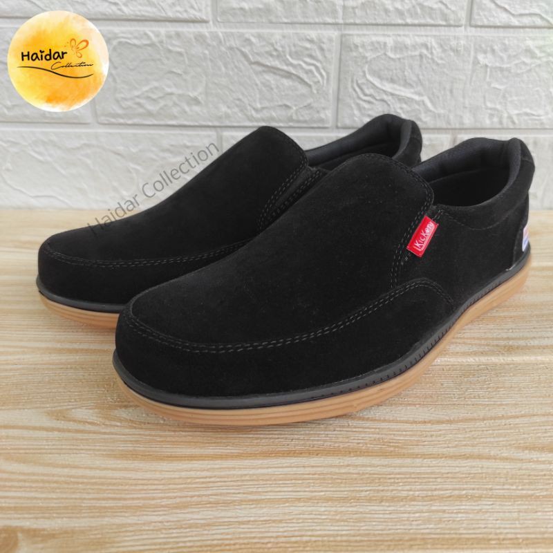 Sepatu Pria Kulit Suede Slip On Kasual Kanvas Sintetis Sol Karet Original