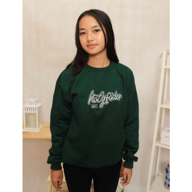 SWEATER CREWNECK DISTRO HOLYRIDER HIJAU BOTOL MURAH