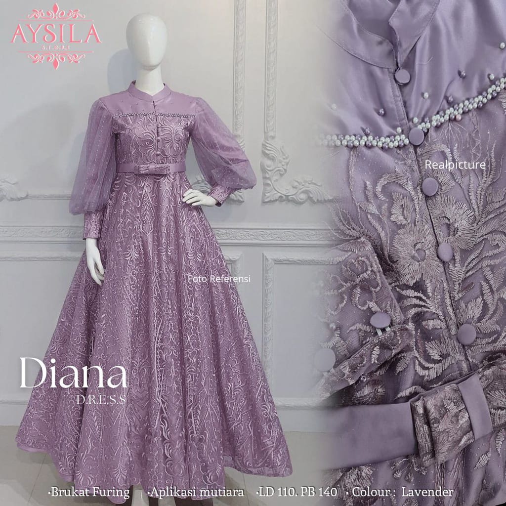 Gamis Brukat Modern Untuk Pesta Kondangan Diana Dress Bahan Velpet mix Brukat Import Size L-XXL / Dress Bridesmaid Terlaris / Baju Seragam Pesta