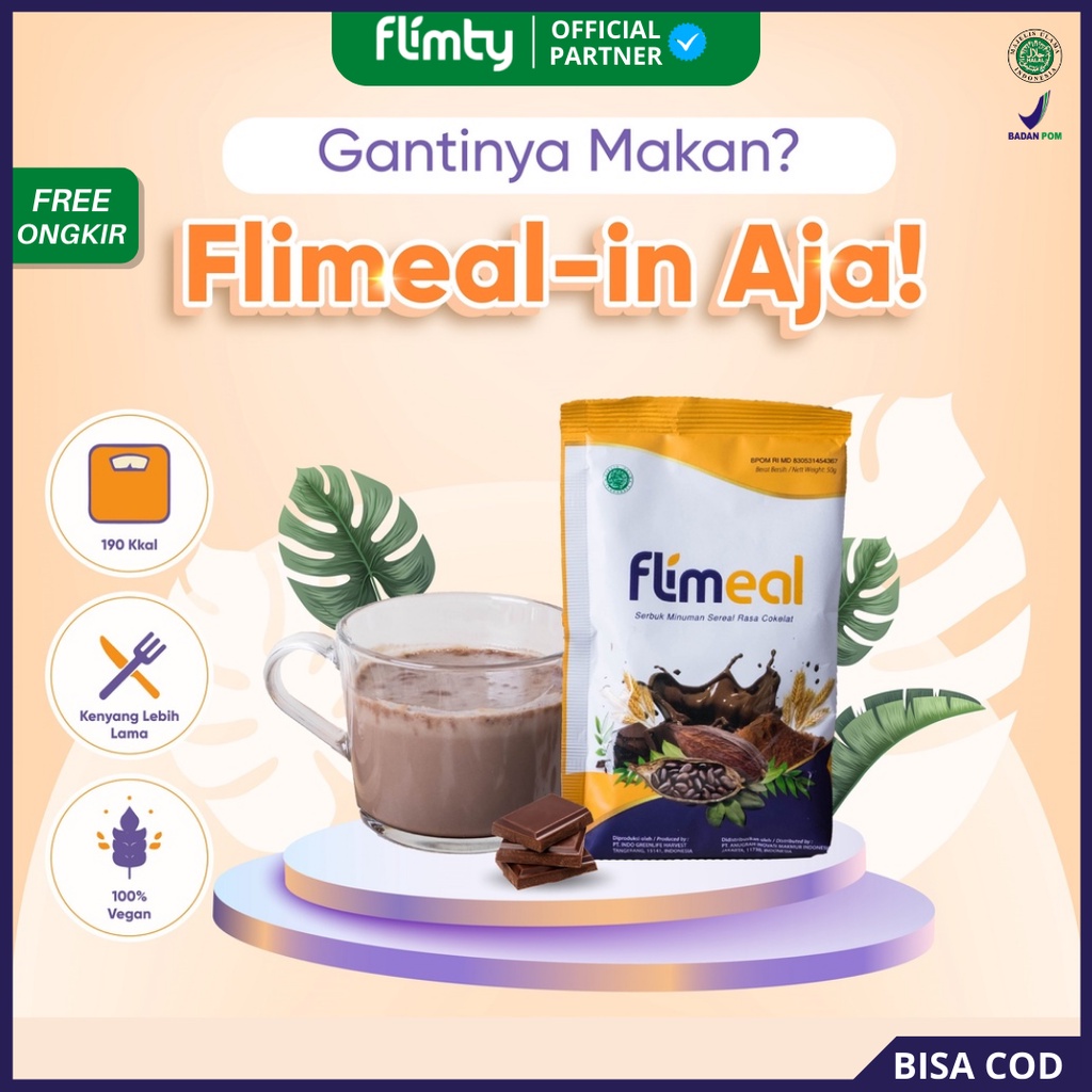 [ BPOM ] Flimeal (Meal Replacement), Minuman Diet Pelangsing Rasa Coklat by Flimty - 1 sachet