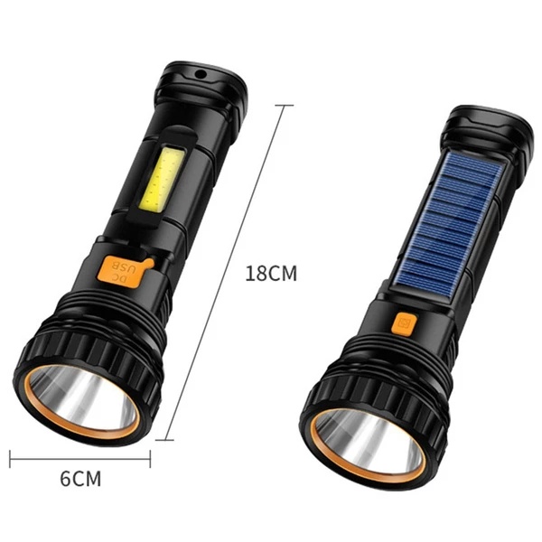 Lampu Senter LED COB Genggam Portable Tahan Air Tenaga Surya / USB Rechargeable Untuk Darurat / Outdoor