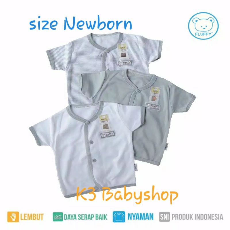 Baju Pendek Bis Rib Fluffy seri grey abu white putih salur kemeja anak baju bayi SNI set 3pcs