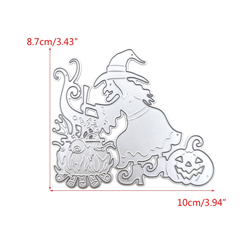 Cetakan Stensil Cutting Dies Motif Penyihir Halloween Bahan Metal Untuk Scrapbook / Craft Diy